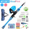 Kids Fishing Pole Set Fishing Starter Kit Telescopic Fishing Rod and Reel Combo Kit with Tackle Box 56Pcs Fishing Lures for Boys Girls