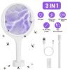 3 In 1 Electric Bug Zapper Racket 90ºRotating Bug Zapper Wand Indoor Outdoor Handheld Mosquito Swatter with Telescopic Extension Wand