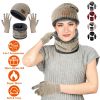 Winter Knitted Hat Scarf Gloves 3Pcs Winter Warm Beanie and Touch Screen Gloves Scarf Set Knit Beanie Skull Cap Neck Warmer Mittens for Men Women
